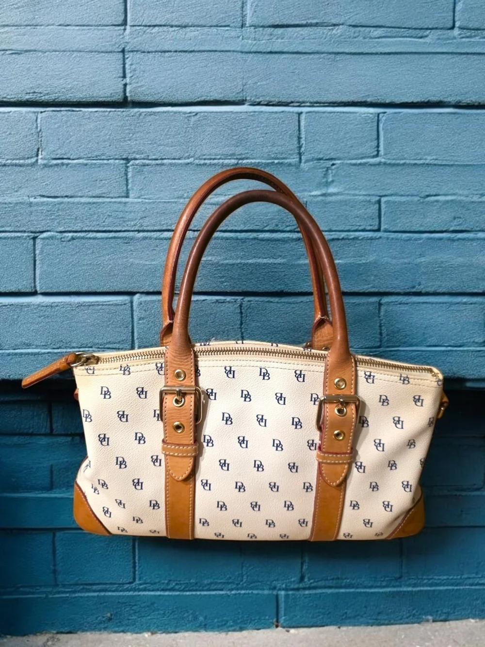 Dooney & Bourke Signature DB Monogram Satchel Tote & Matching Glass Case